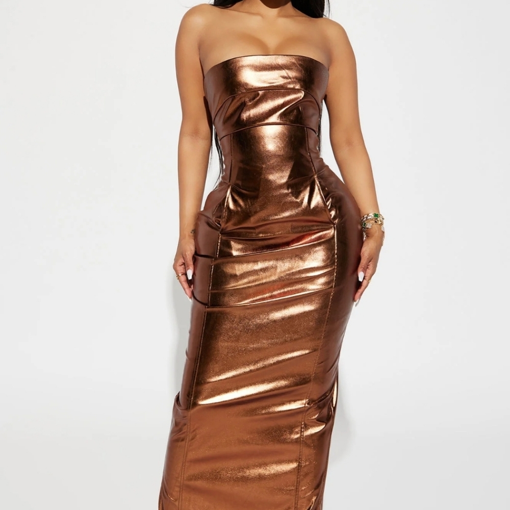 Mercury Metallic Maxi Dress - Bronze